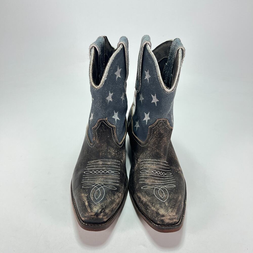 Roper American Beauty Shorty Brown American Flag Cowboy Boots Women's Size 7 - Picture 2 of 9